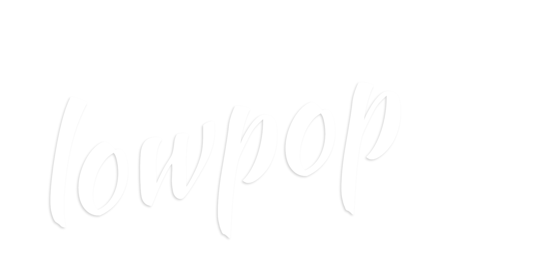 The word 'lowpop' with three close-braces on the right. Lowpop Logo. © 2020. Ashley MacIntosh. Ashleymac.ca